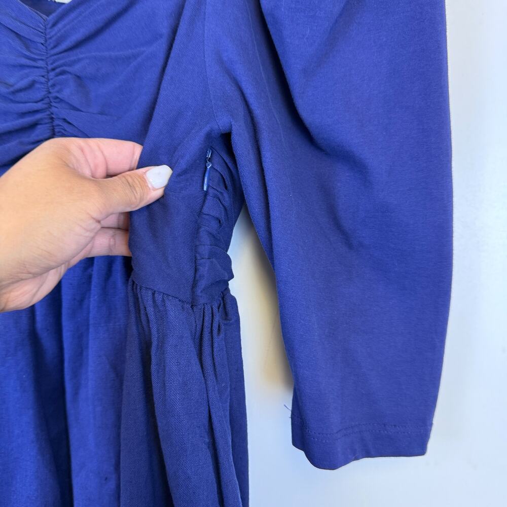 Forever That Girl Anthropologie Puff Sleeve Babydoll Mini Dress Blue Cotton - XS - Picture 4 of 11